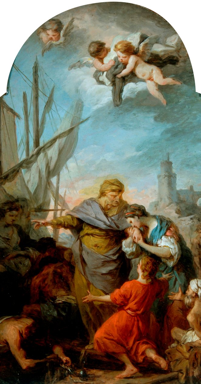 De inscheping van St. Paula naar het Heilige Land, ca. 1738-39 door Pierre Subleyras