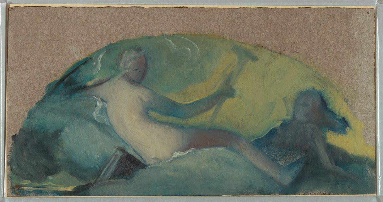Tekening, Studie voor een timpaan met liggende figuur, eind 19e eeuw door Pierre Victor Galland