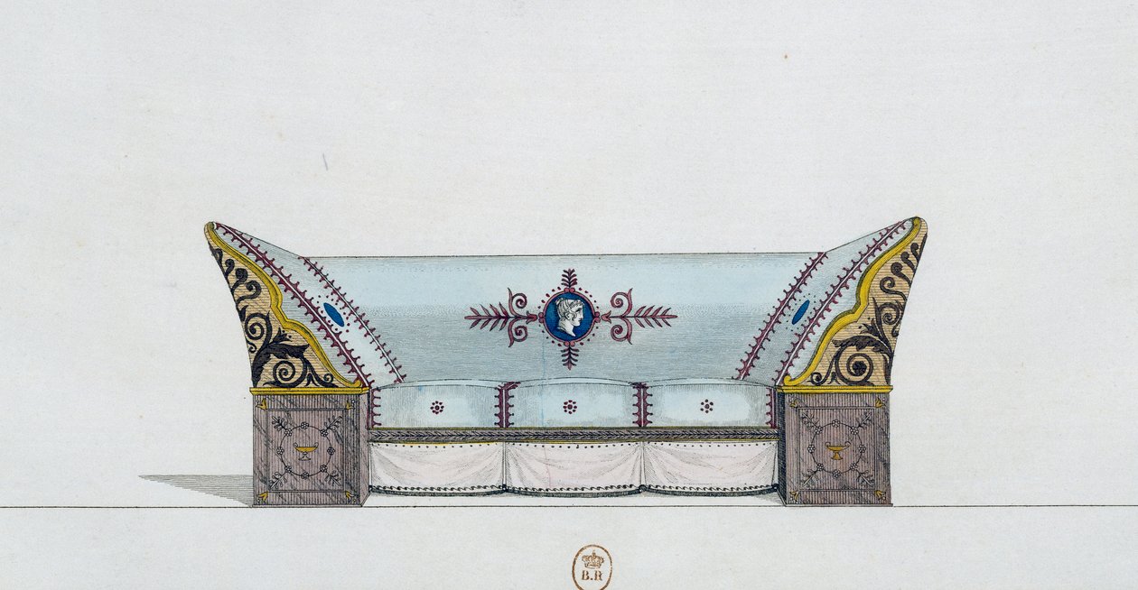 Sofa, plaat 106, illustratie uit Collection de meubles et objects de goût (Collectie van meubels en smaakvolle objecten) door Pierre de La Mesangere