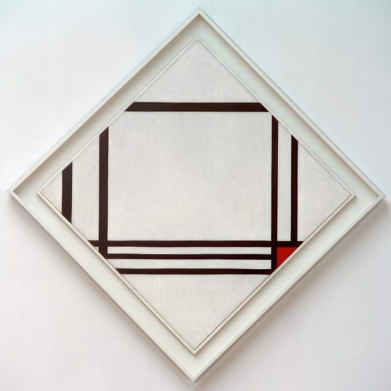 Schilderij nr. III, ruitcompositie met acht lijnen en rood door Piet Mondrian