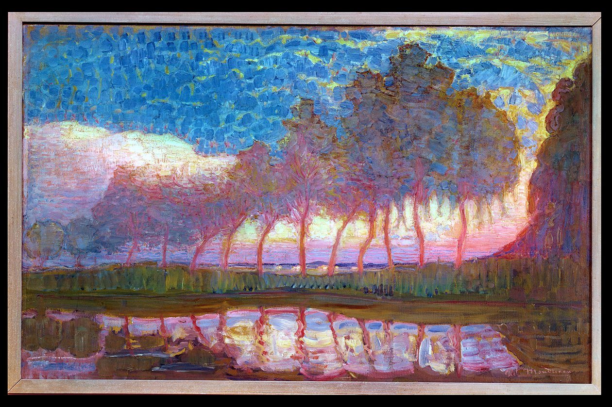 Rij van Elf Populieren in Rood, Geel, Blauw en Groen, 1908 door Piet Mondrian