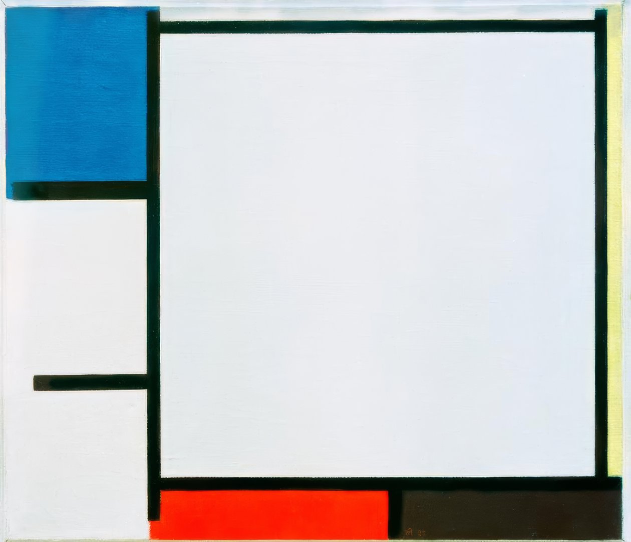Compositie met blauw, geel, rood, zwart en grijs door Piet Mondrian