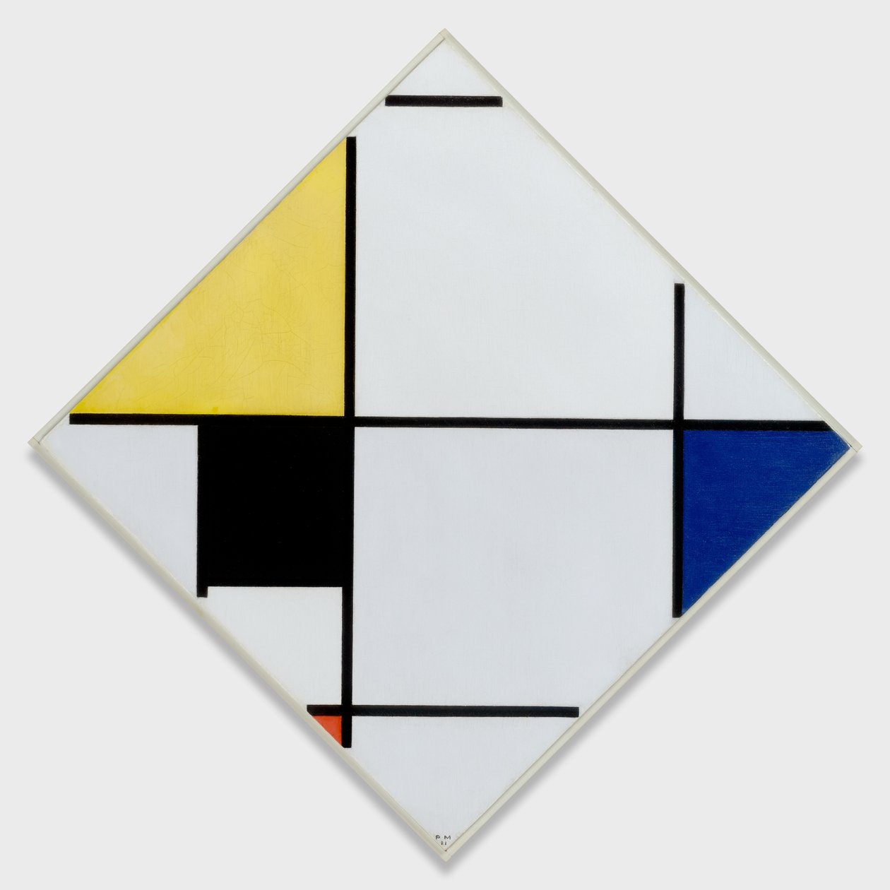 Ruitcompositie met geel, zwart, blauw, rood en grijs, 1921 door Piet Mondrian