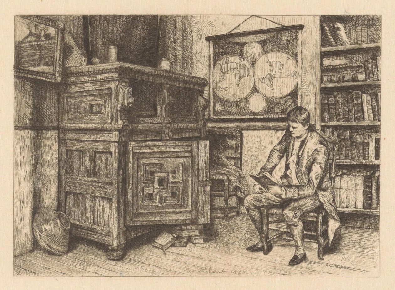 Lezende man in een interieur door Piet Verhaert