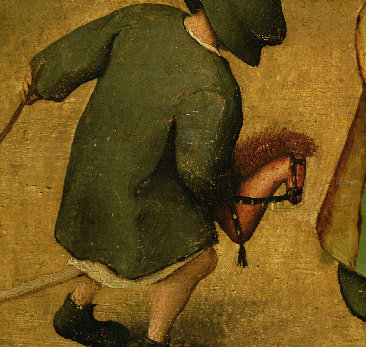 Kinderspelen, detail van onderste gedeelte met een kind en een stokpaard (detail) door Pieter Bruegel the Elder