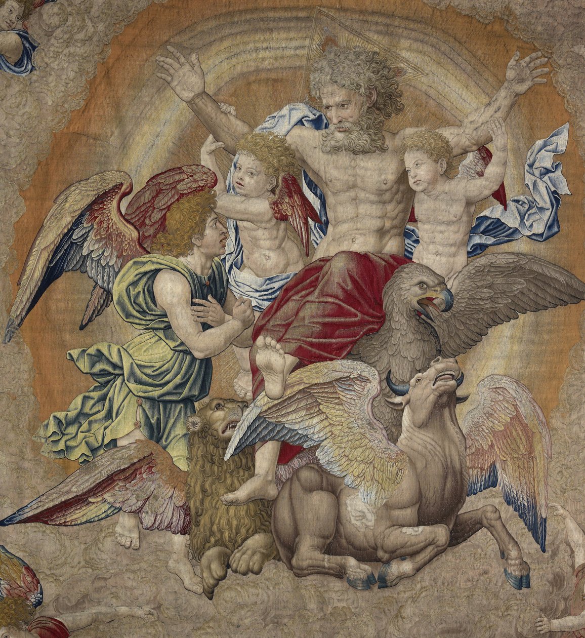 God de Vader met de symbolen van de vier apostelen (tetramorfos), bekend als De Drie-eenheid door Pieter Coecke van Aelst