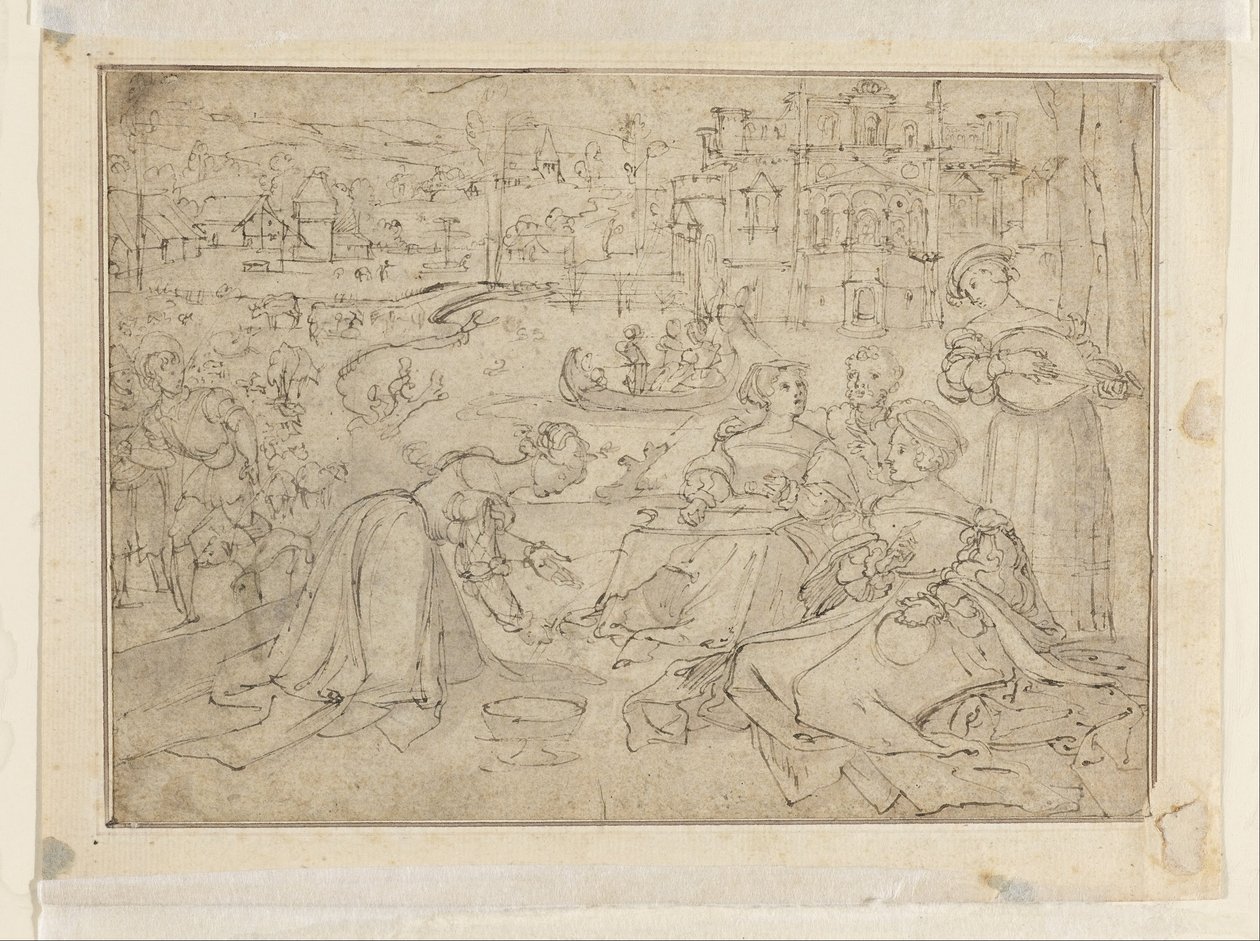 Recto: De maand april (figuren in een park bij een kasteel) door Pieter Coecke van Aelst