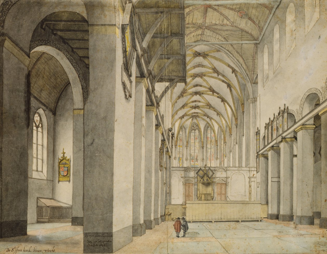 Interieurzicht, naar het oosten, van de Johanneskirche, Utrecht, 15 september 1636 door Pieter Janszoon Saenredam