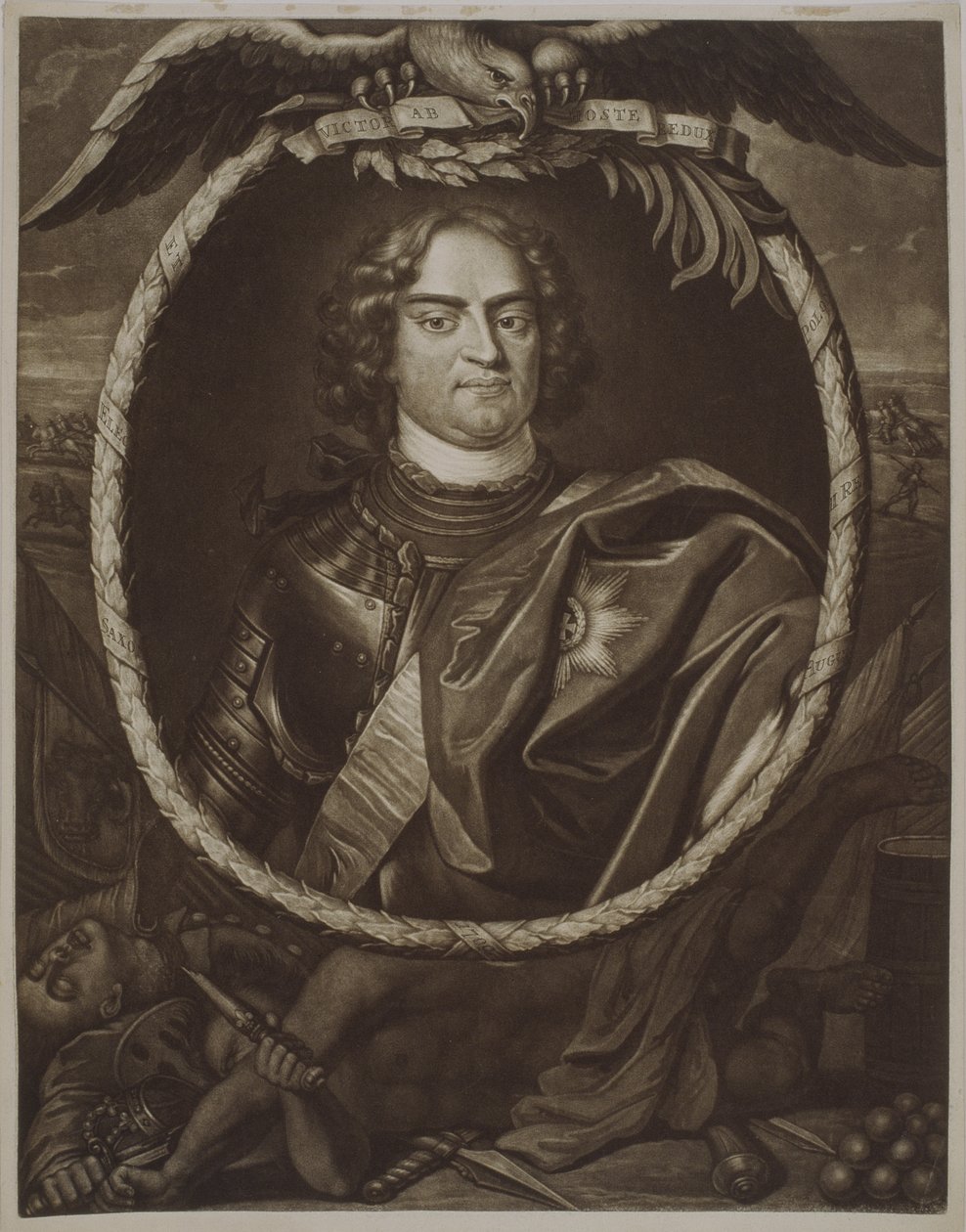 Augustus II (1670-1733) koning van Polen, 1709 door Pieter Schenk