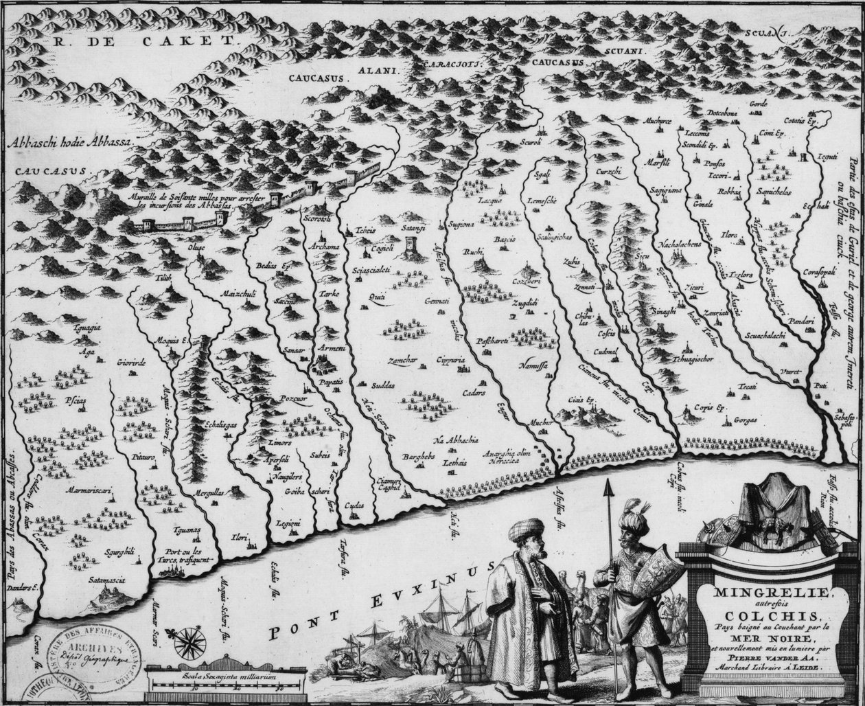 Kaart van Kolchis (1714) - toont de oudste bekende weergave van de muur door Pieter Van der Aa