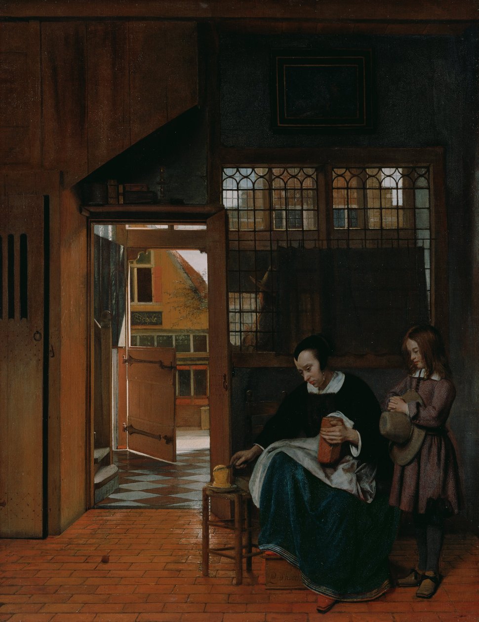 Een Vrouw die Brood en Boter Bereidt voor een Jongen door Pieter de Hooch
