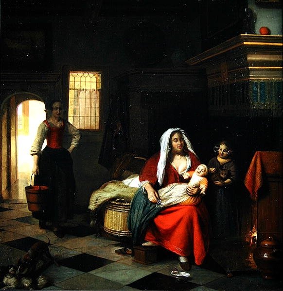 Een Interieur met een Moeder en haar Kinderen door Pieter de Hooch