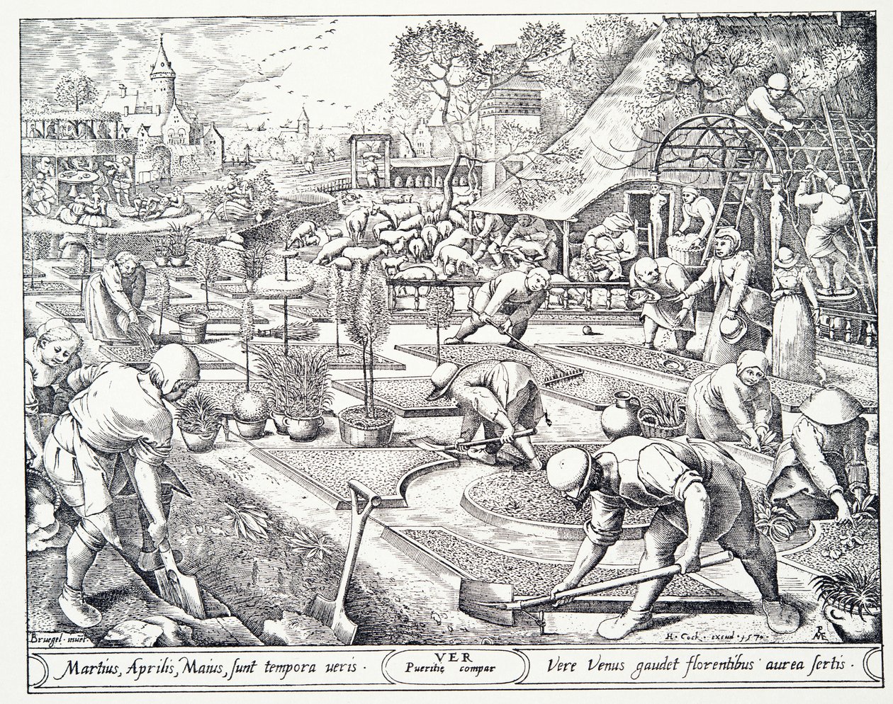 Lente, gegraveerd door Visscher door Pieter Bruegel the Elder