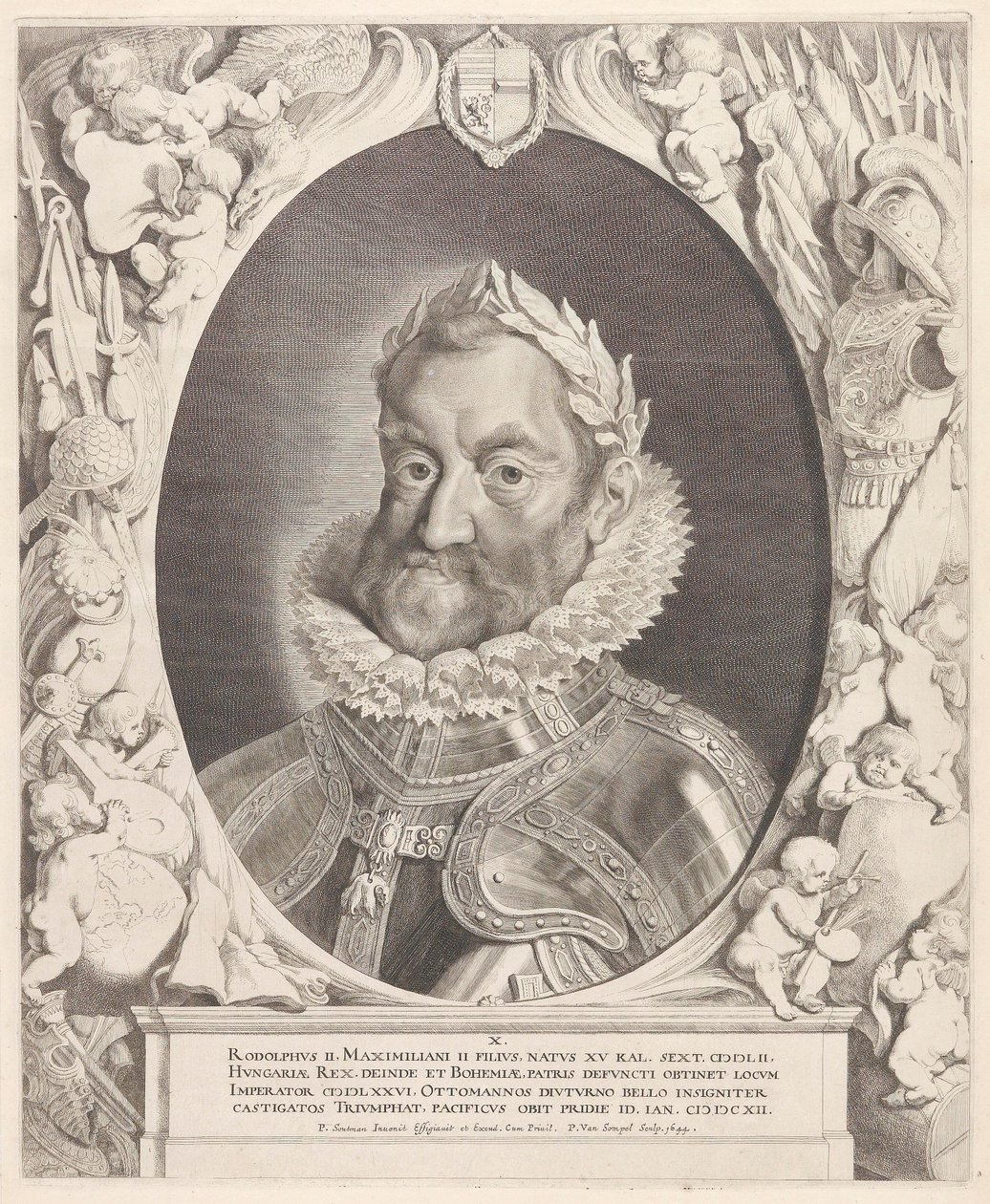 Portret van keizer Rudolph II met laurierkrans door Pieter van Sompel
