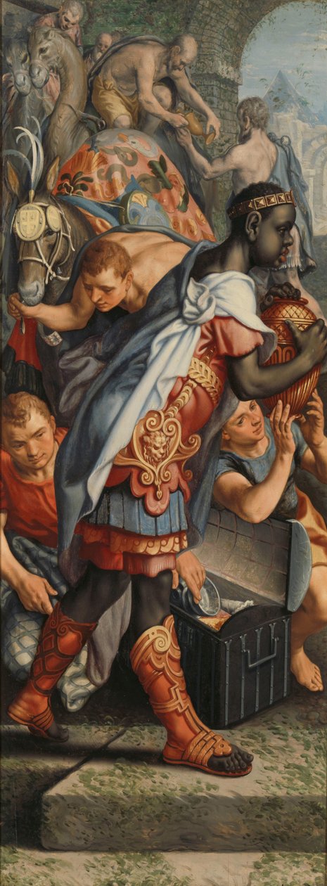 Vleugel van een altaarstuk met aanbidding der wijzen, op de keerzijde is presentatie in de tempel door Pieter Aertsen