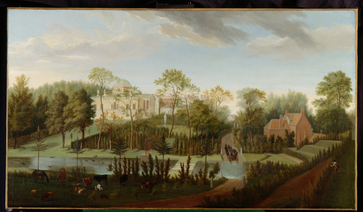 Zicht op Chiswick House vanuit het Zuidwesten door Pieter Andreas Rysbrack