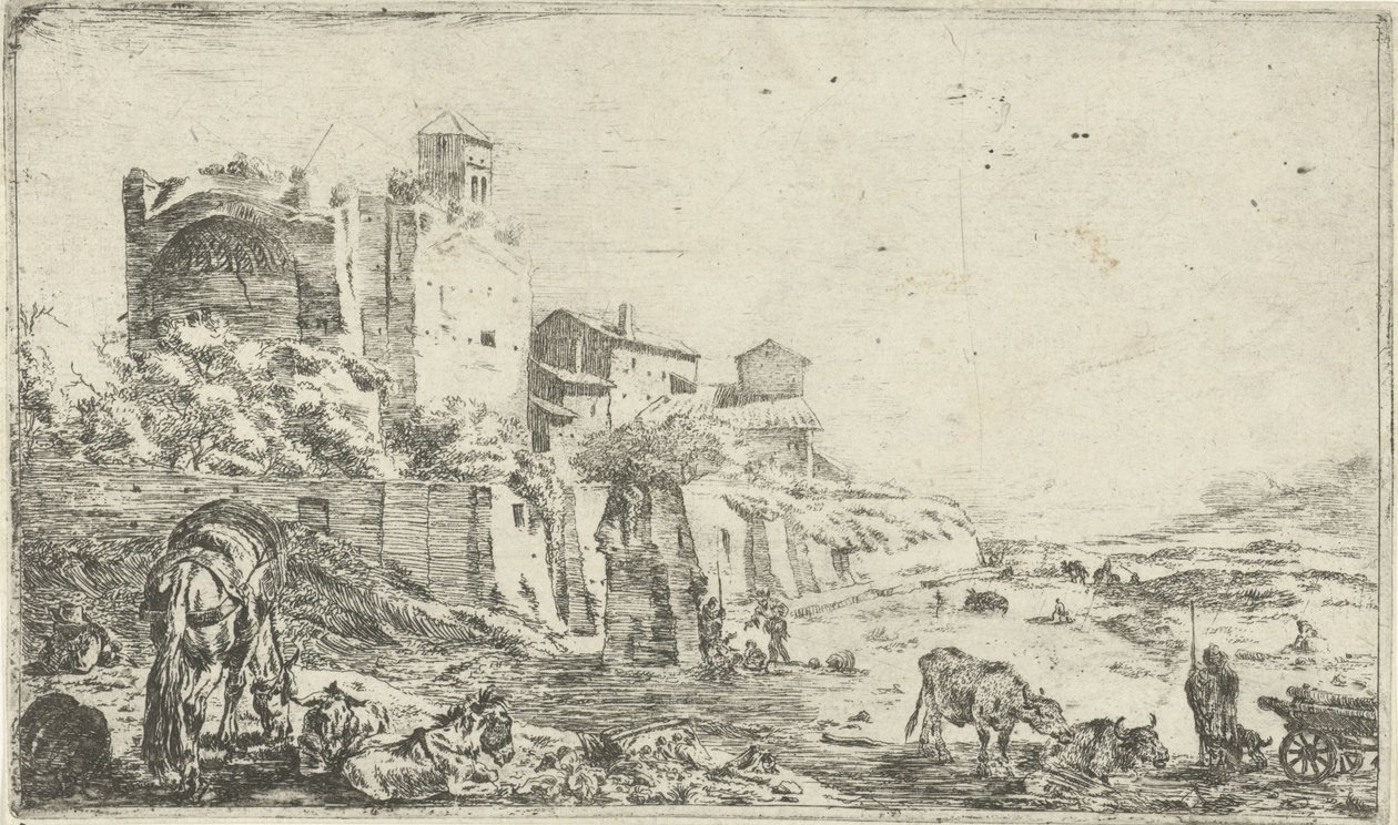 Ruïnes van de tempel van Venus en Roma door Pieter Bodding van Laer