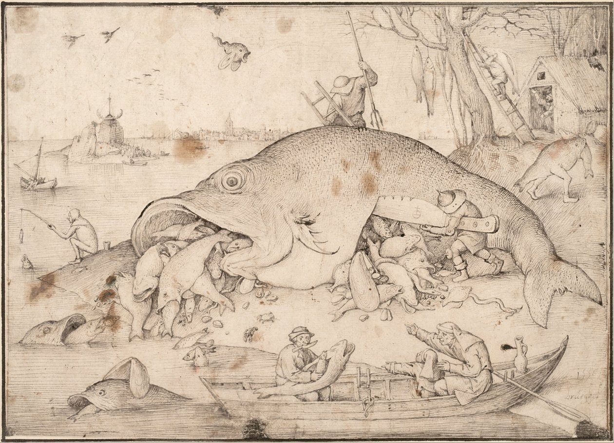 Grote vissen eten kleine vissen, 1556 door Pieter Bruegel the Elder