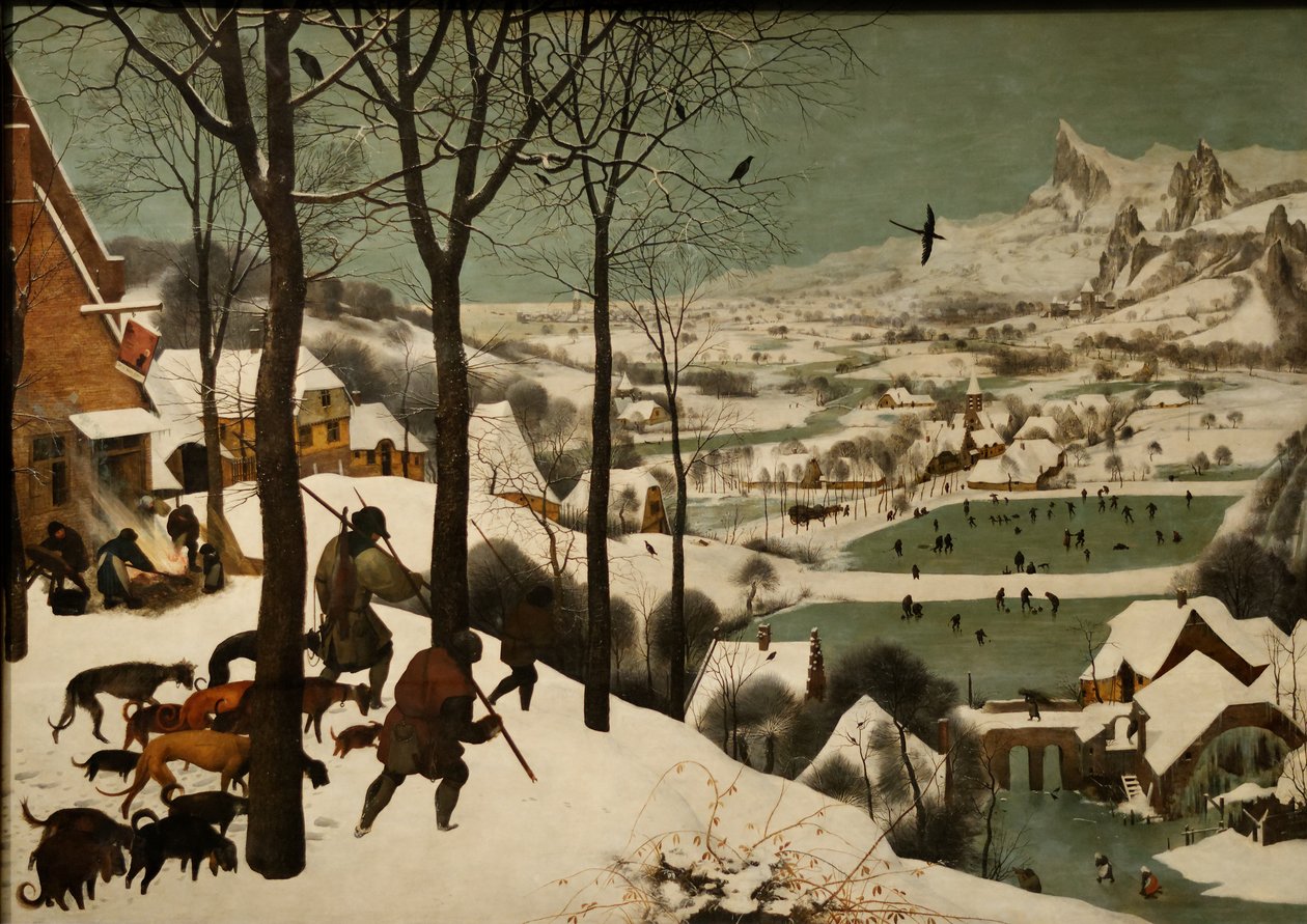 Duits: Jäger im Schnee (Winter) maandelijkse cyclus, scène: De jagers in de sneeuw (januari) door Pieter Brueghel the Elder