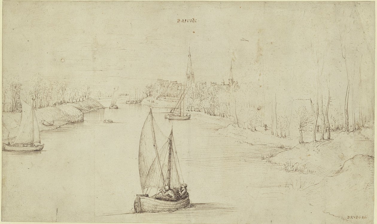 Pieter Bruegel (de Oude) - Rivierlandschap Basrode (Baasrode), KdZ 5763 door Pieter Brueghel the Elder