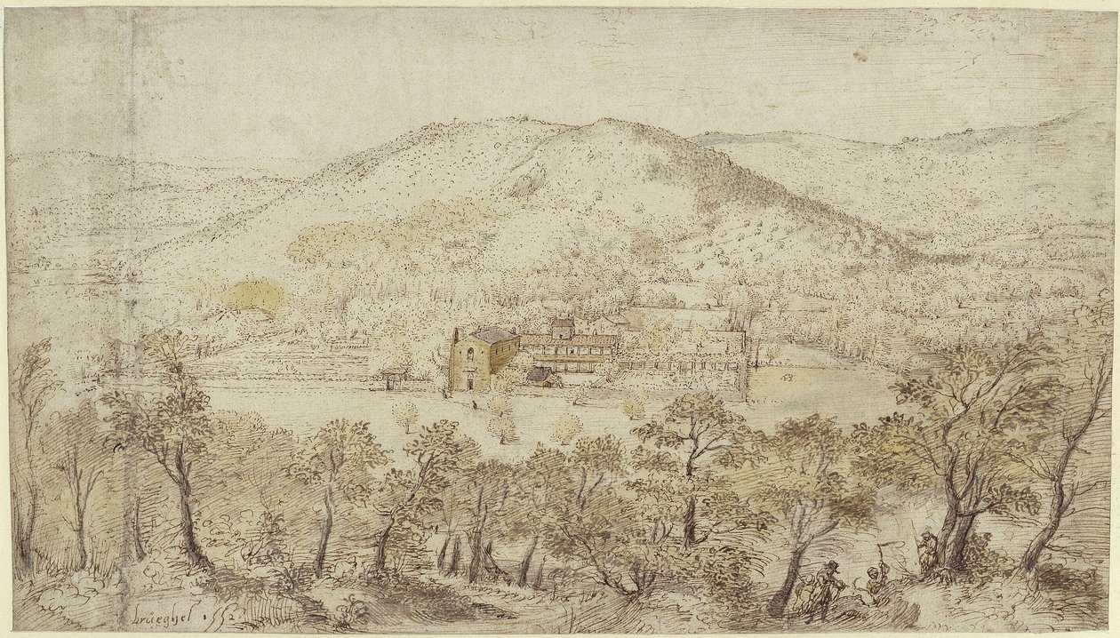 Zuidelijk heuvellandschap met kloostergebouwen door Pieter Brueghel the Elder