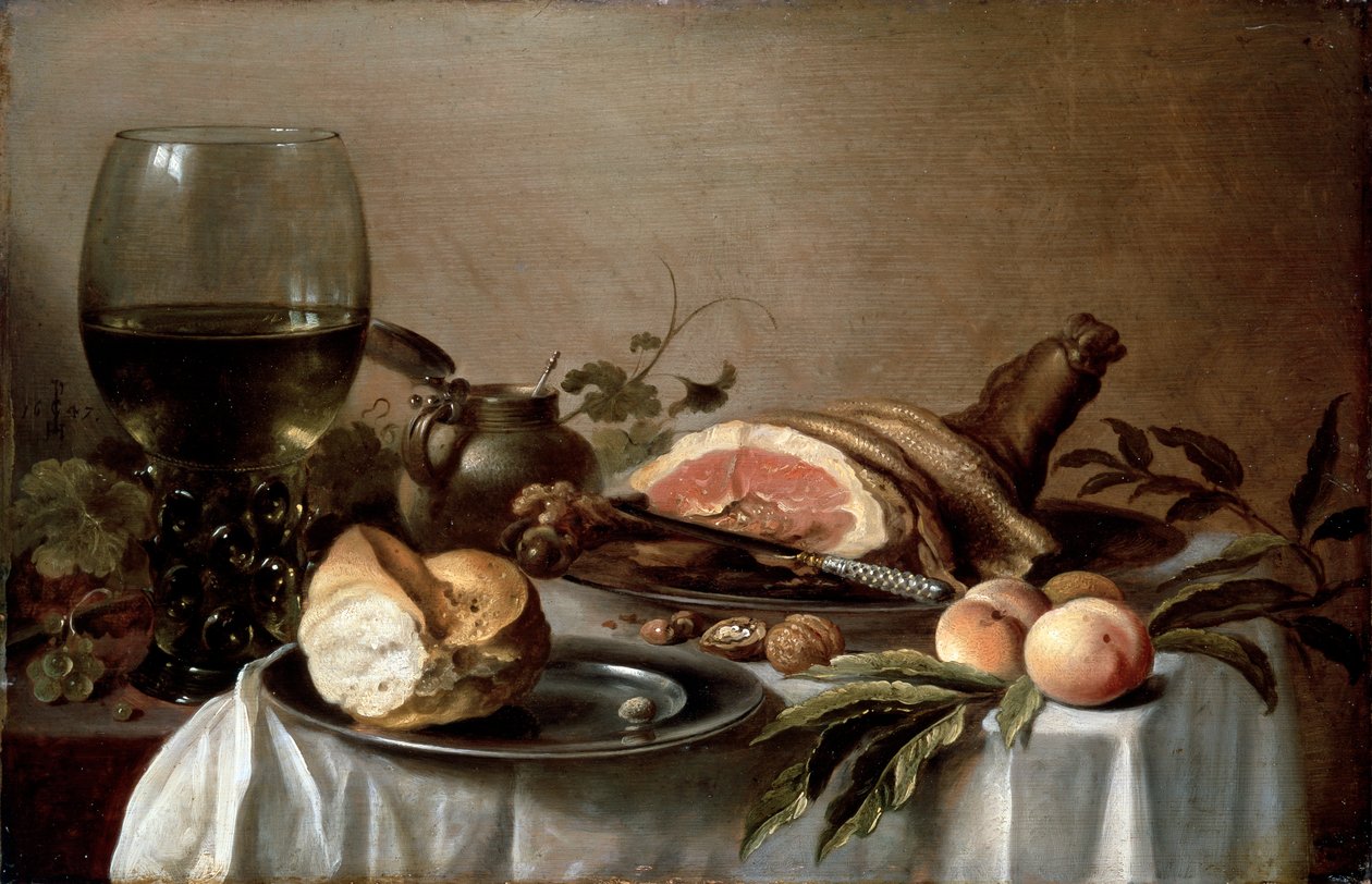 Ontbijt met ham, 1647 door Pieter Claesz