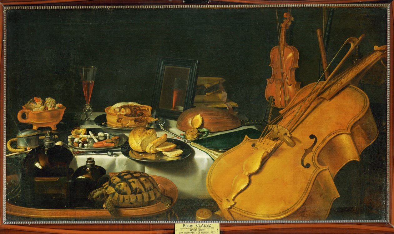 Stilleven met muziekinstrumenten door Pieter Claesz