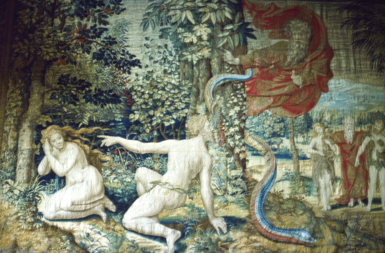 Florence. Adam en Eva na de Zondeval, Brussels Wandtapijt door Pieter Coecke van Aelst