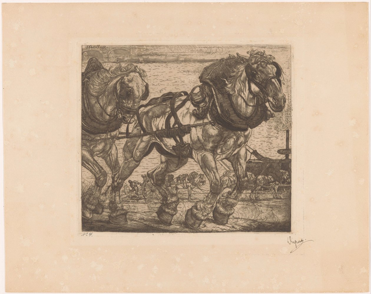 Trekpaarden bij de Seine in Parijs door Pieter Dupont (signed by artist)