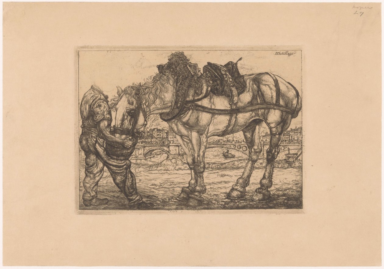 Man voert een paard uit een emmer door Pieter Dupont