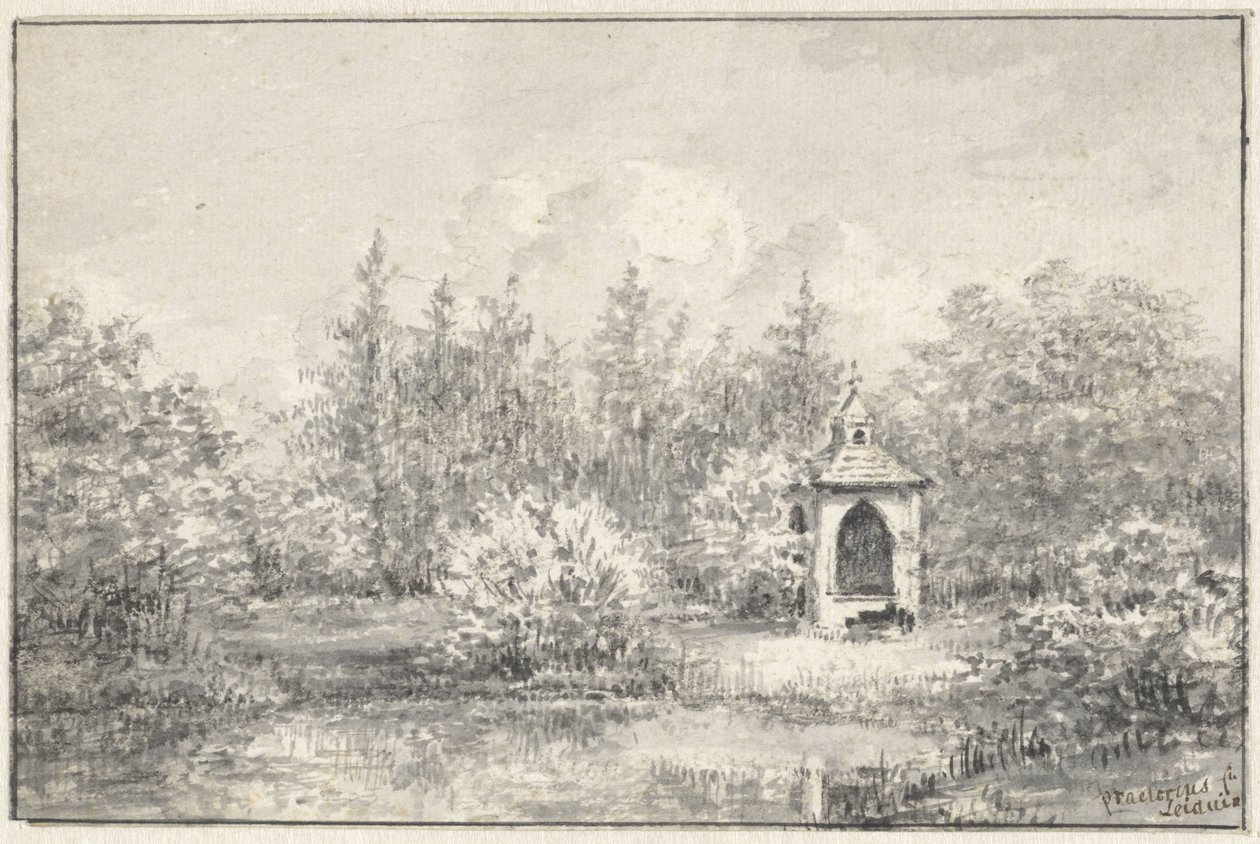 Gezicht in het park van Leiduin, met huisje tussen de bomen door Pieter Ernst Hendrik Praetorius
