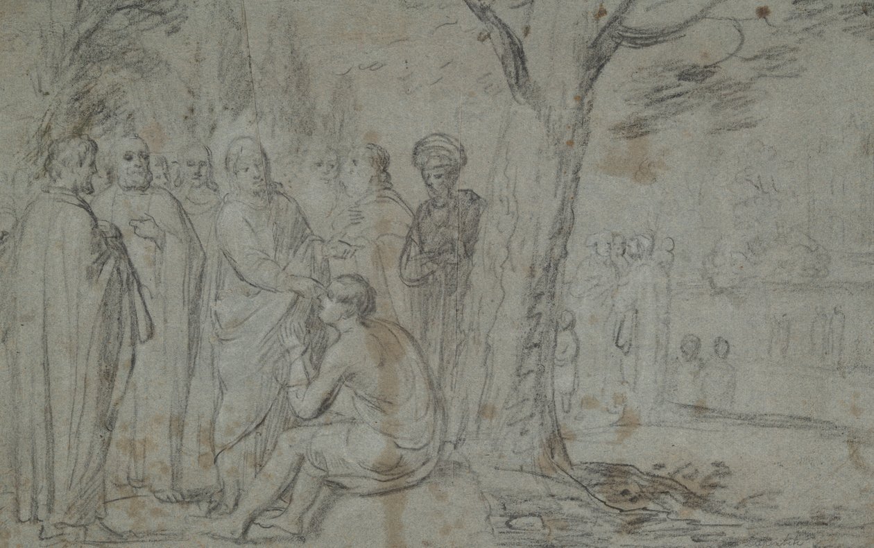 Christus geneest de blinde man (recto); Venus en Cupido (verso) door Pieter Fransz. de Grebber