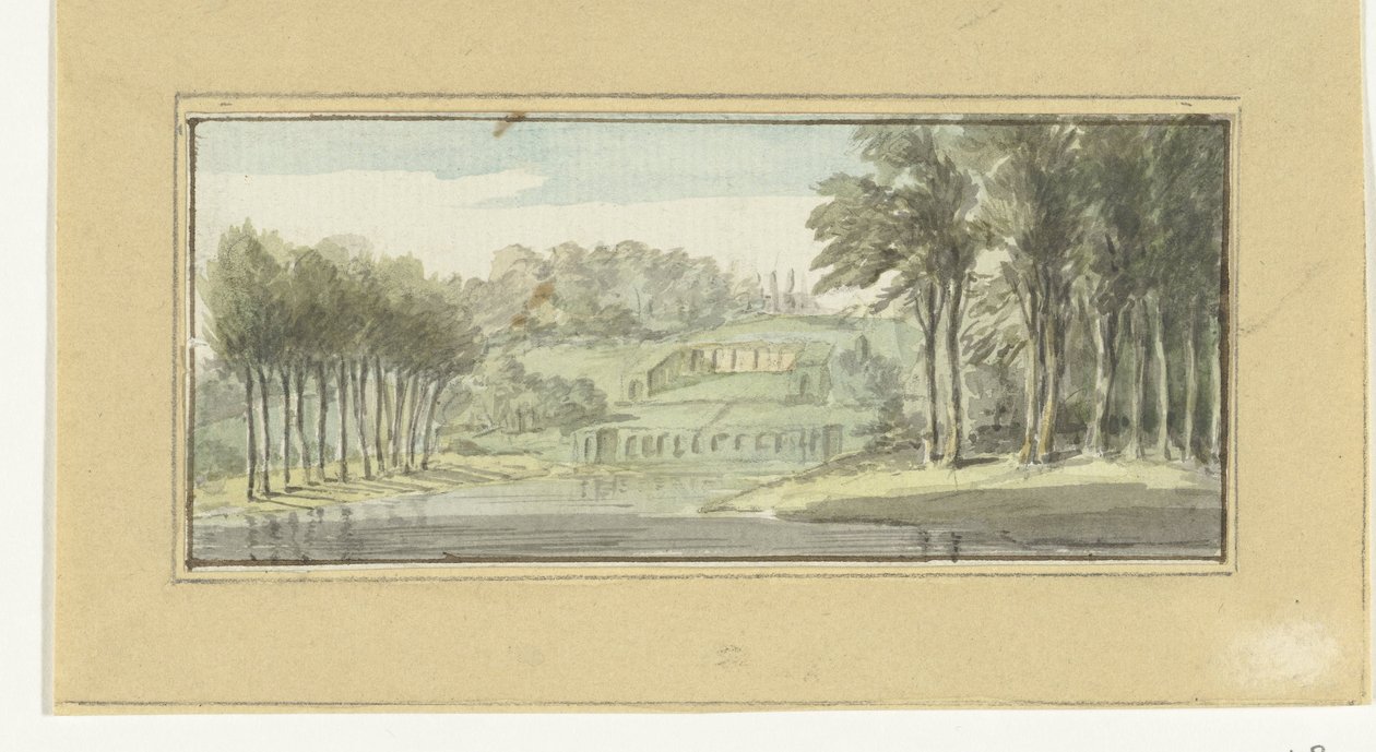 Landschap met water op de voorgrond door Pieter Gaal