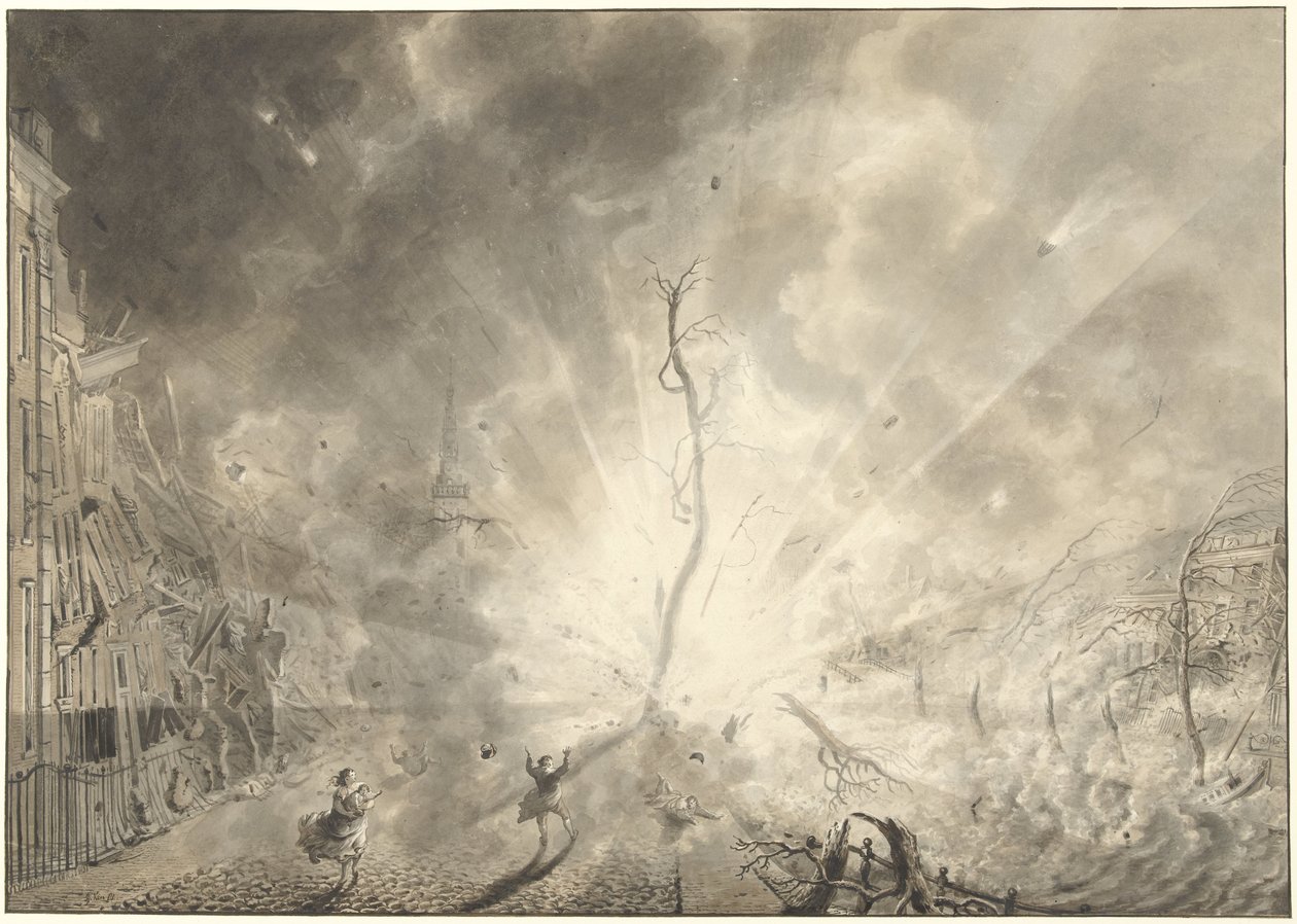 De buskruitramp te Leiden, 12 januari 1807 door Pieter Gerardus van Os (signed by artist)