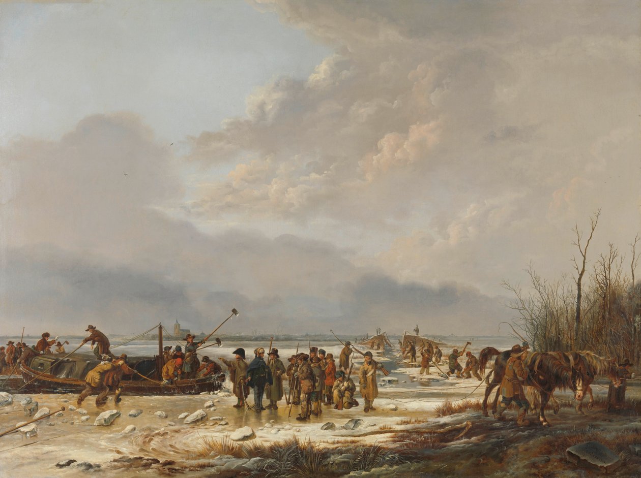 Het Breken van het IJs op de Karnemelksloot, Naarden, januari 1814 door Pieter Gerardus van Os