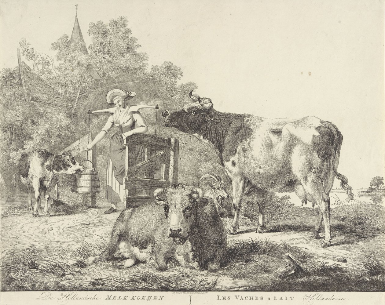 Koeien en melkmeid door Pieter Gerardus van Os