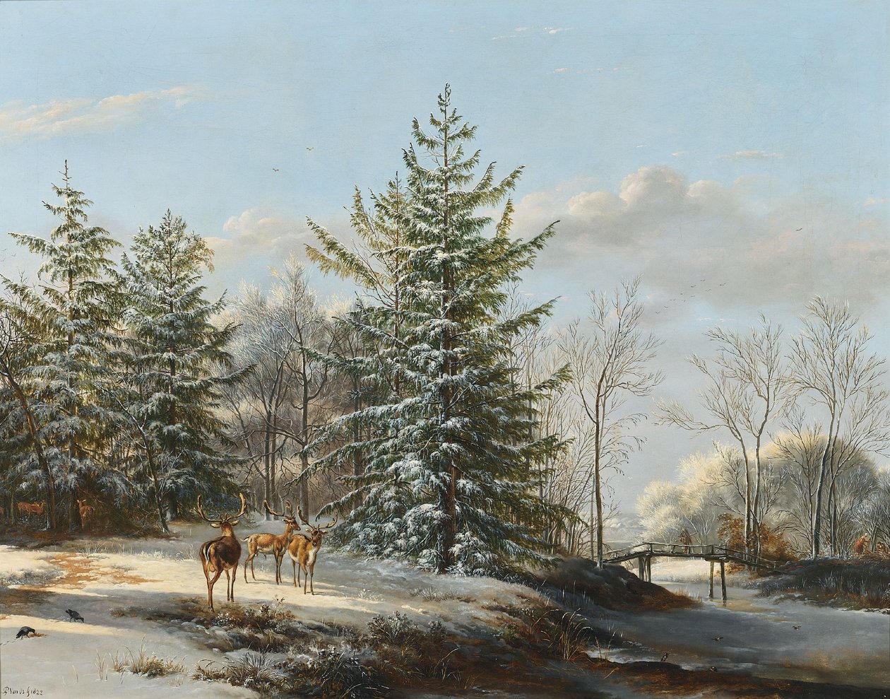 Winterlandschap met damherten door Pieter Gerardus van Os