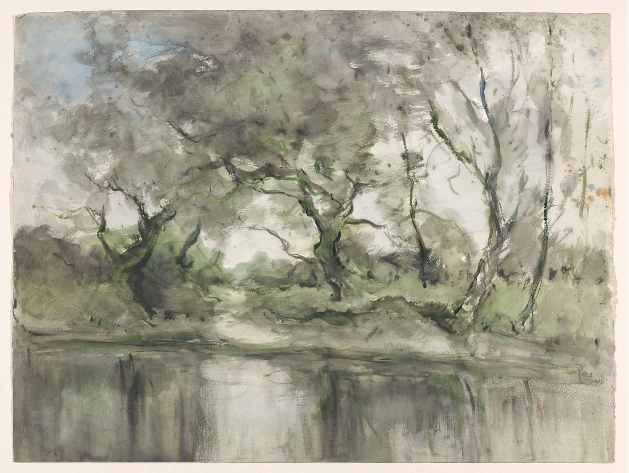 Bomen aan de waterkant door Pieter H.J.J. Ras (signed by artist)