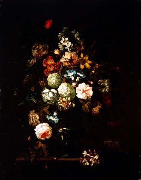 Stilleven met bloemen in een glazen vaas door Pieter Hardime