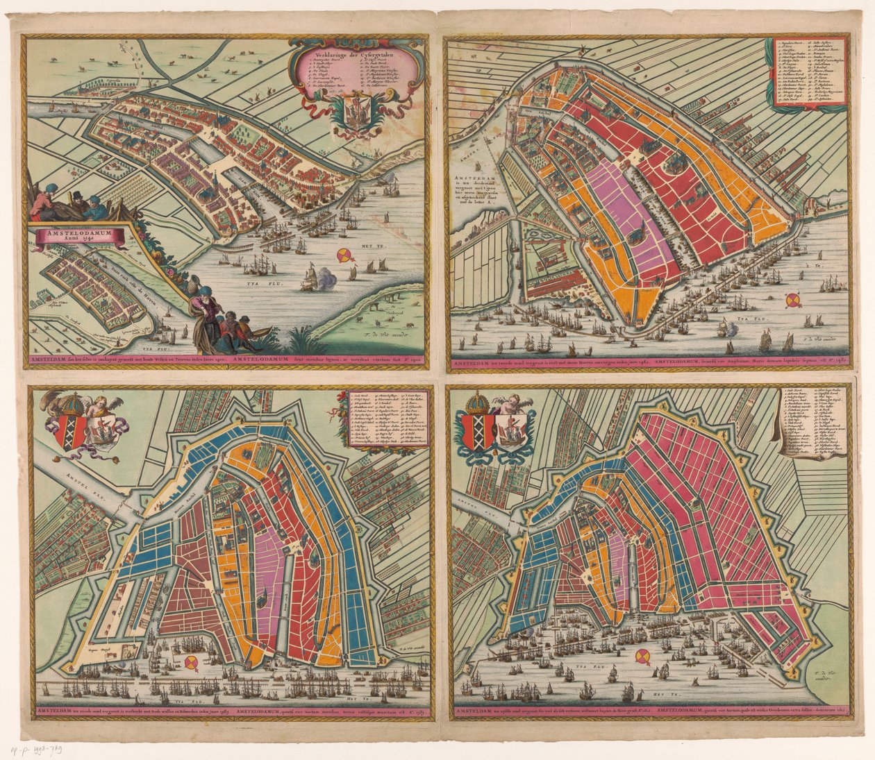 Vier plattegronden van Amsterdam vanaf 1400 tot 1612 door Pieter Hendricksz. Schut (possibly)