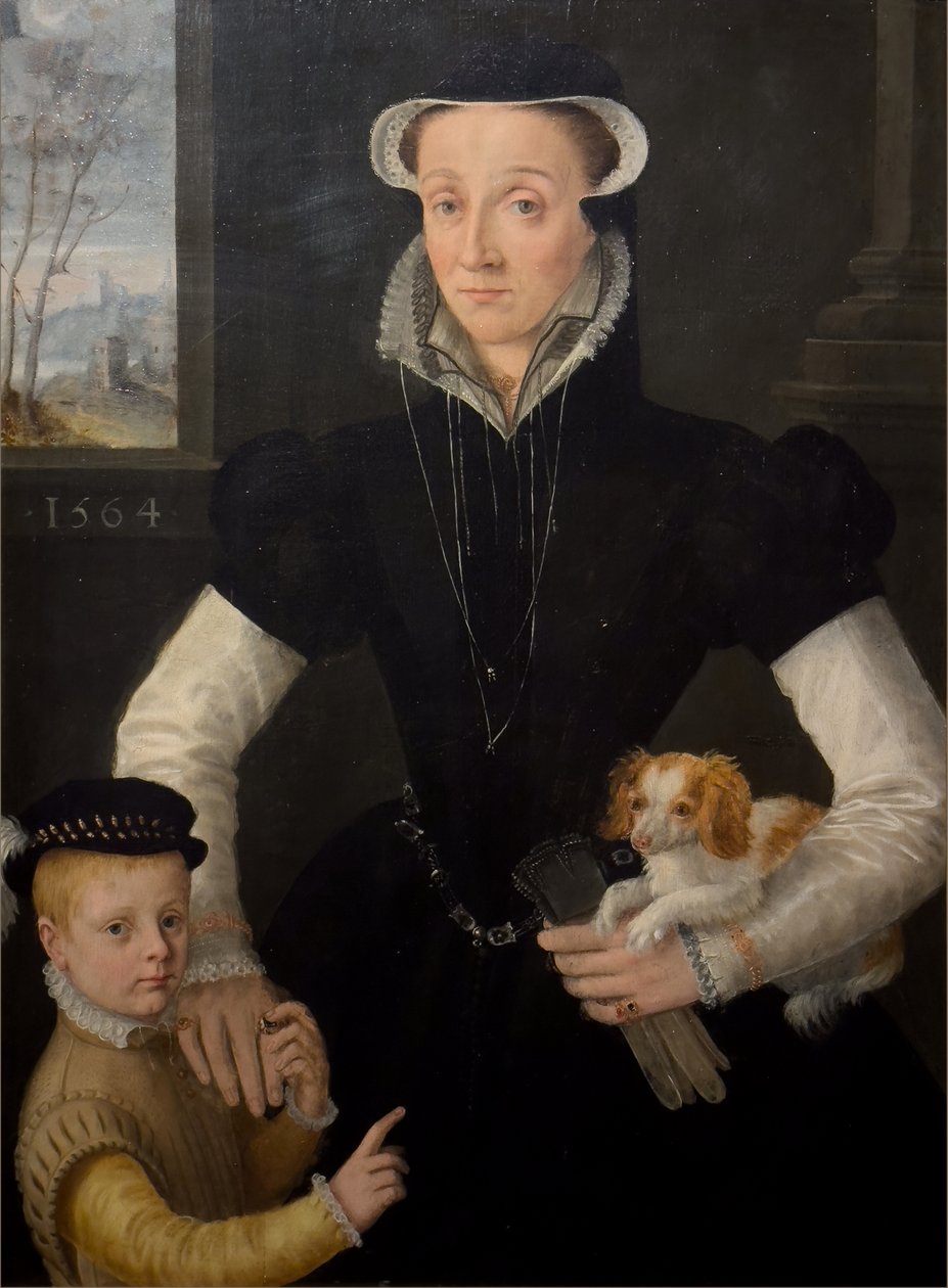 Weduwe met haar zoon door Pieter Jansz. (manner of) Pourbus