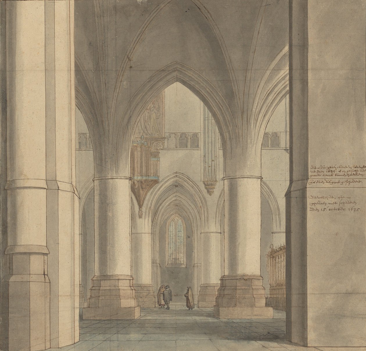 Het koor en de noordelijke kooromgang van de Sint-Bavokerk, Haarlem door Pieter Jansz. Saenredam