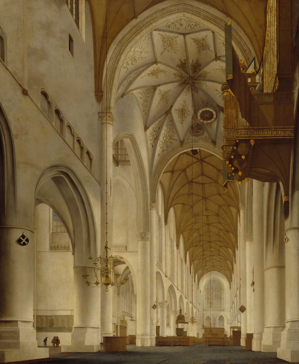Het interieur van de Sint-Bavokerk, Haarlem door Pieter Jansz Saenredam