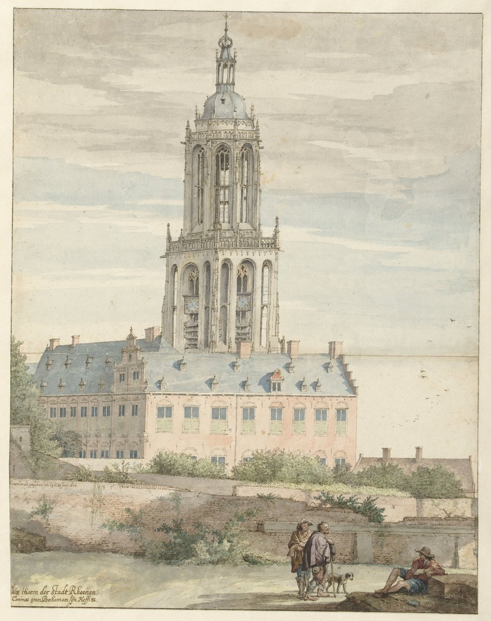 Gezicht op het paleis van Frederik V, keurvorst van de Palts, en de Sint-Cunerakerk, Rhenen door Pieter Jansz Saenredam
