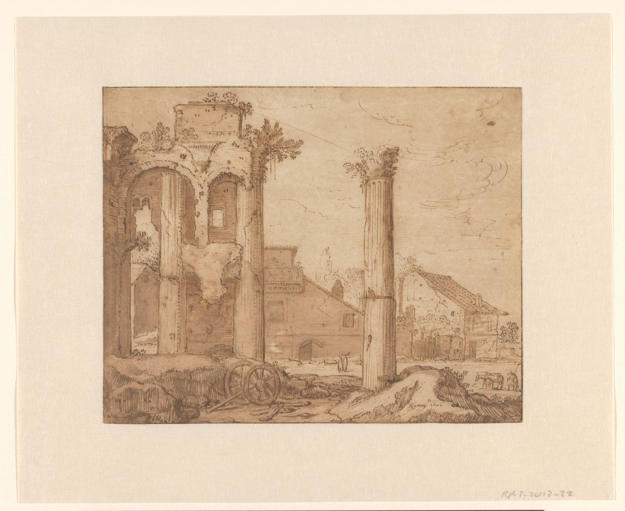 Het Forum van Nerva in Rome, gezien vanaf de Tempel van Minerva door Pieter Lastman