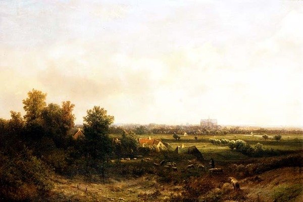 Een Herder en zijn Kudde nabij Haarlem door Pieter Lodewijk Francisco