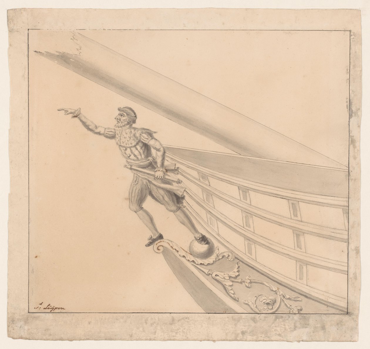 Boegbeeld van een man met een verrekijker door Pieter Luypen (signed by artist)