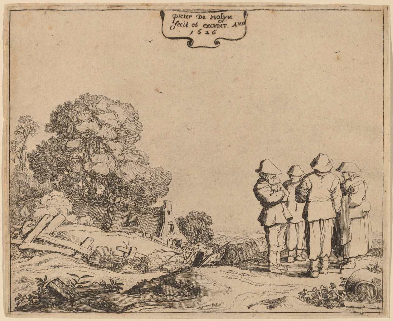 Drie Boeren en een Vrouw door Pieter Molijn