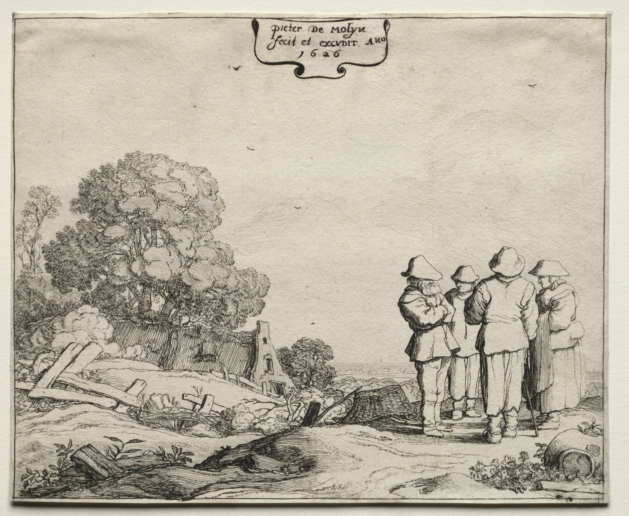 Landschap met vier boeren die praten door Pieter Molyn