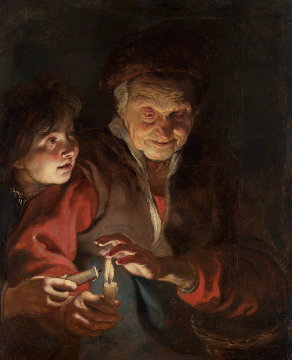 Oude vrouw en jongen met kaarsen, ca. 1616-1617 door Pieter Paul Rubens